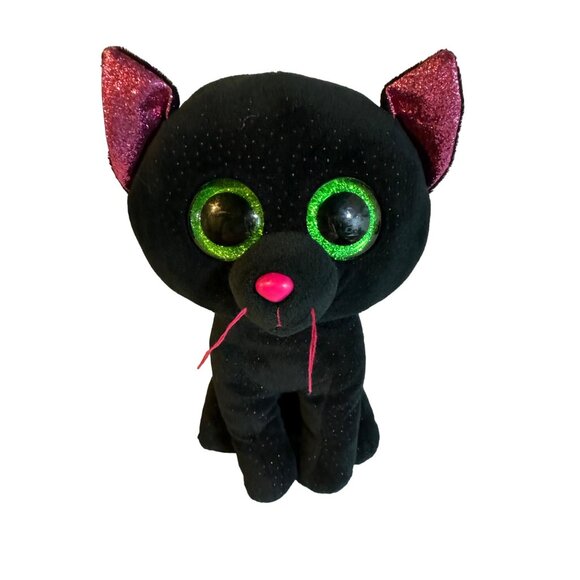 Ty Beanie BooBlack Cat Plush Potion 10 inches Sparkle Green Eyes Pink Ears - Picture 2 of 6